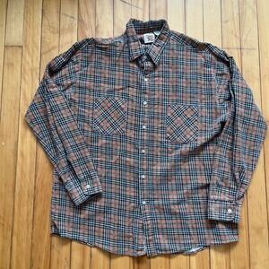 Ozark Trail Mens Brown Green Plaid Flannel Button Down Shirt XL Long Sleeve